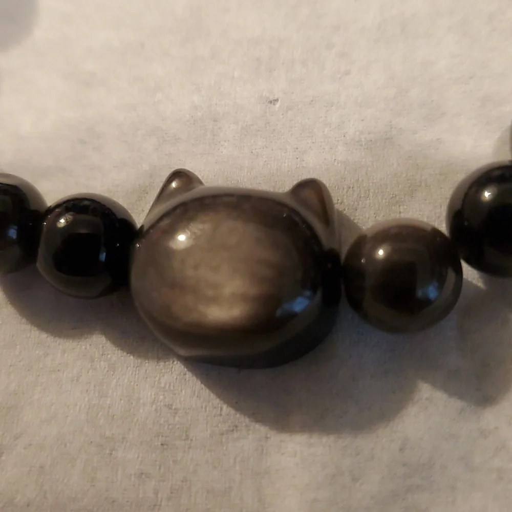 Black Genuine Onyx Cat Bead Bracelet